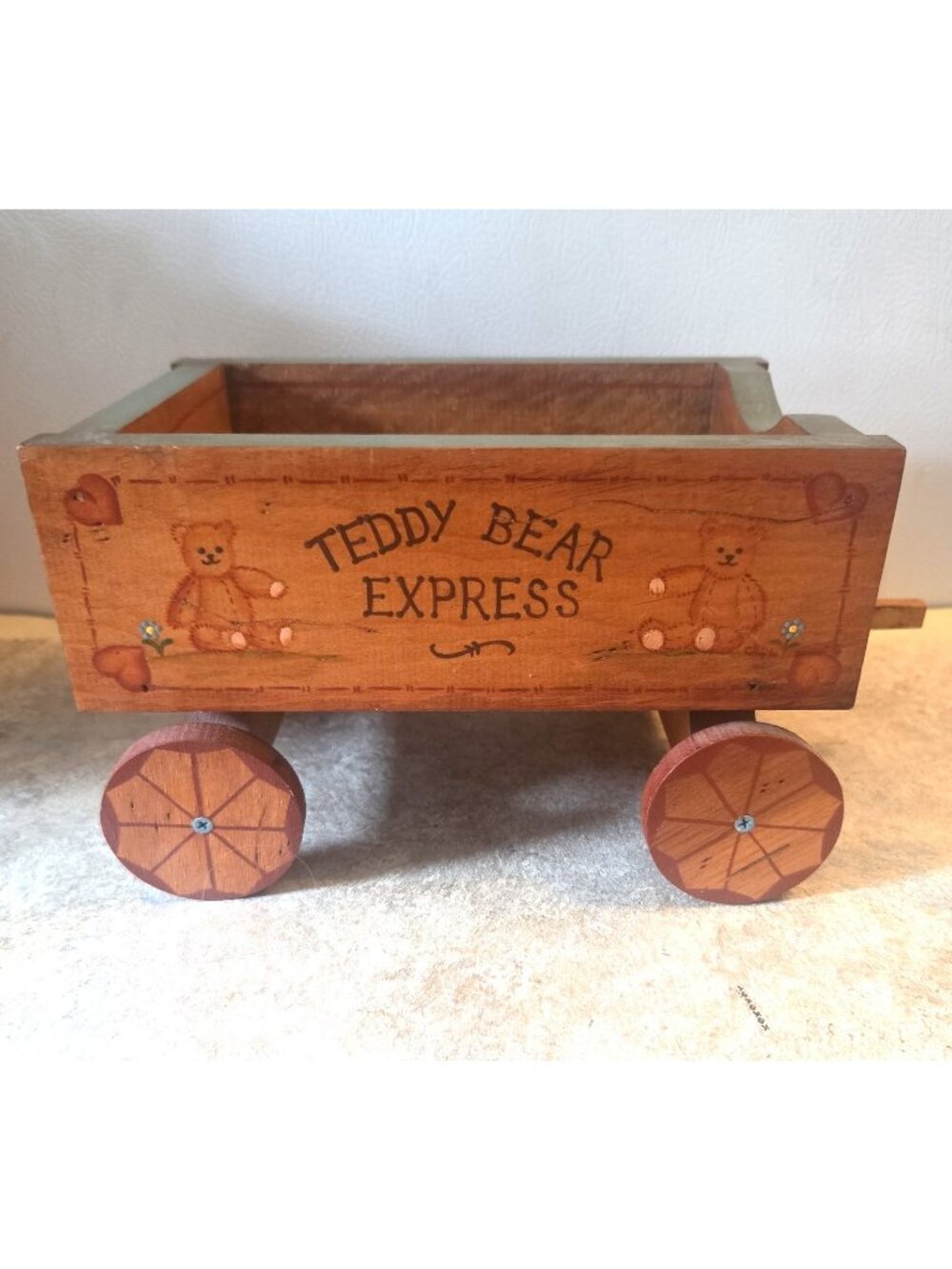 Vtg Teddy Bear Wagon Decor Hand Painted Signed AS IS